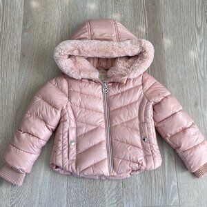 MICHAEL KORS Girls Faux Fur Lined Pink Puffer Jacket Size 3T